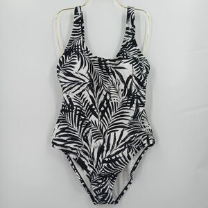 Womens one piece ocean pacific size large black and white tropical floral swim